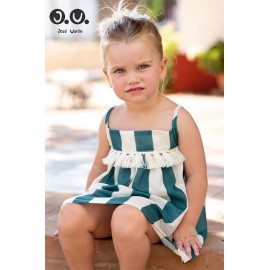 Jose Varon Summer Girl Beach Dress Dark Green Stripes