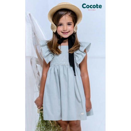Cocote Verano Vestido niña Chambray Verde Empolvado