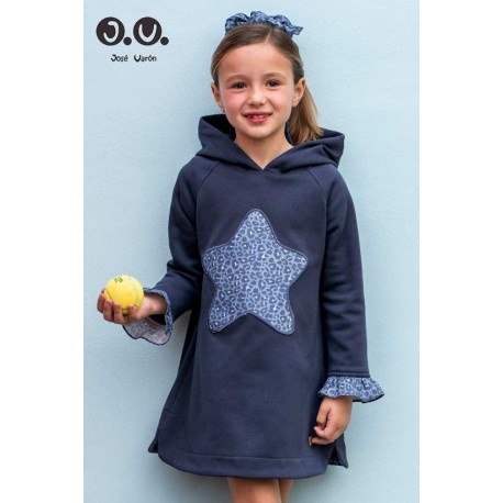 José Varón Invierno Vestido niña Felpa Azul Estrella Animal Print