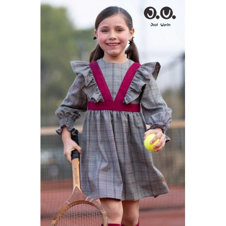 José Varón Invierno Vestido niña Gris Cintas Granate