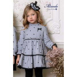 Miranda Invierno Vestido niña Gris Topos Negros