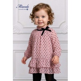 Miranda Invierno Vestido bebé niña Rosa Topos Negros