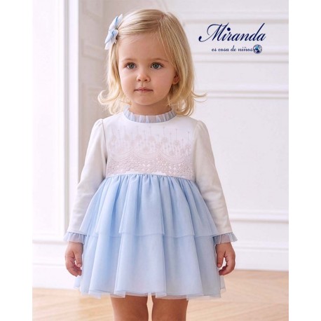 Miranda Invierno Vestido bebé niña Ceremonia Blanco y Azul