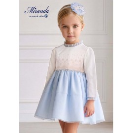 Miranda Invierno Vestido niña Ceremonia Blanco y Azul