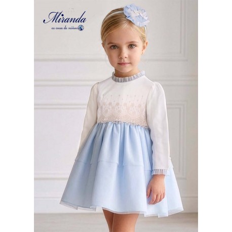 Miranda Invierno Vestido niña Ceremonia Blanco y Azul