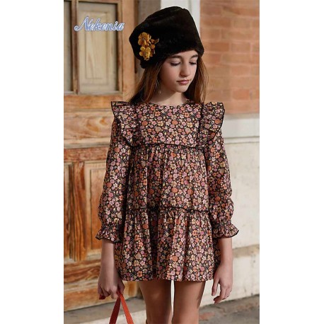 Nekenia Winter Girl Dress Orange Flowers