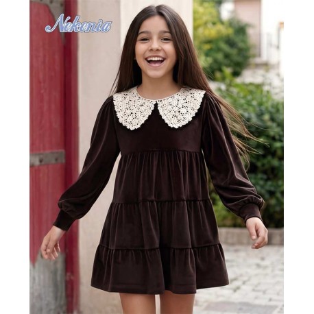 Nekenia Winter Girl Velour Brown Dress