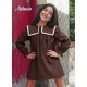 Nekenia Invierno Vestido niña Marrón Cuello Cuadrado