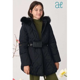 Abel & Lula Winter Girl Black Coat with Wallet