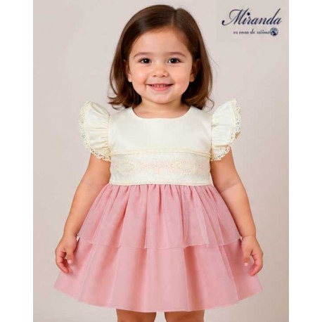 Miranda Summer Baby Girl Beige and Pink Dress Tulle Skirt
