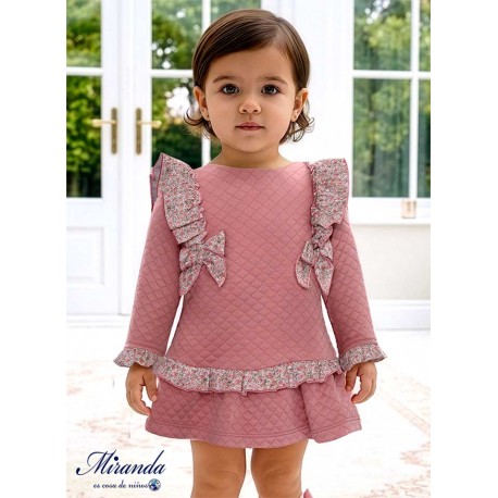 Miranda Winter Baby Girl Pink Dress with Ties