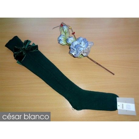 Cesar Blanco Winter Girl High Socks Dark Green Drawing