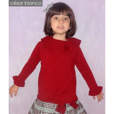 Cesar Blanco Winter Girl Sweater Dark Red Ruffle