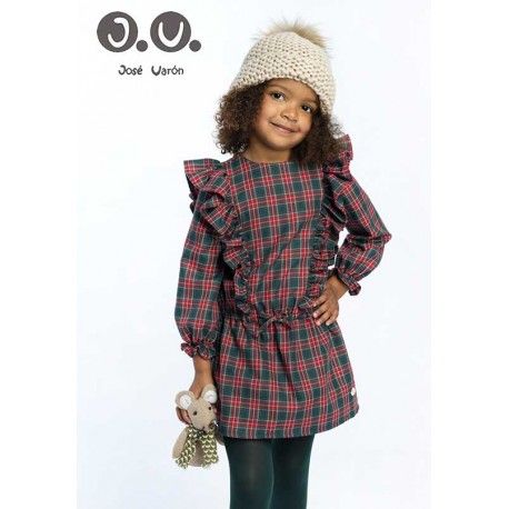 José Varón Winter Girl Dress Red and Green Squares