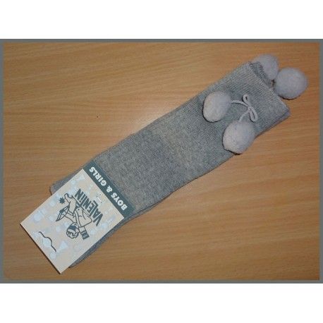 Valentin Girl Gray High Socks with Pompoms