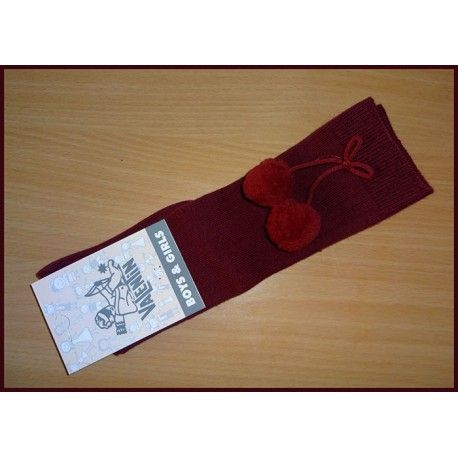 Valentin Girl Wine High Socks with Pompoms