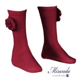 Miranda Girl Wine High Socks with Pompom