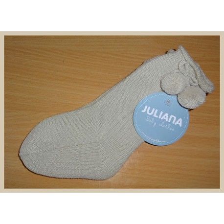 Juliana Baby Girl Dark White Socks with Pompoms
