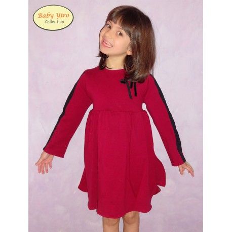 BabyYiro Winter Girl Dress Wine Black Stripe