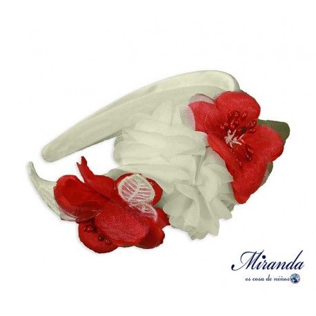 Miranda Verano Diadema Flores Blancas y Rojas