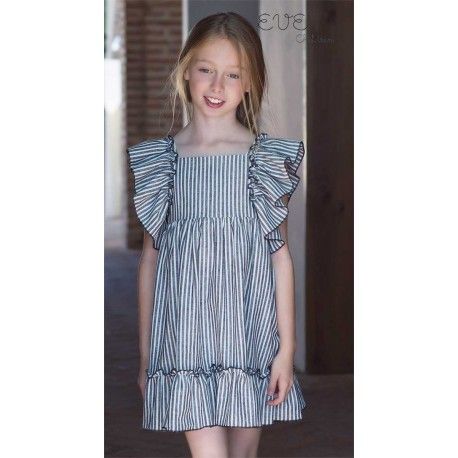 Eve Children Summer Girl Dress Dragon Fly Gray Stripes