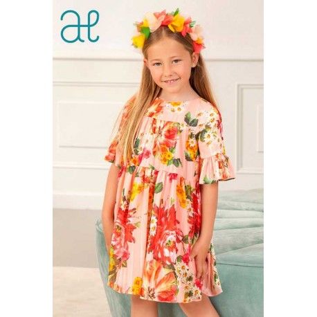 Abel & Lula Winter Girl Dress Peach Colour and Printed