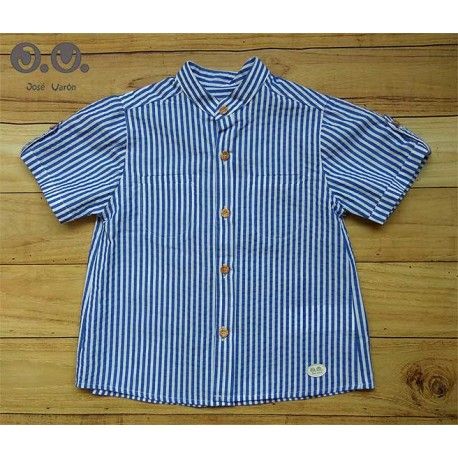 Jose Varon Summer Baby Boy Shirt Electric Blue Stripes