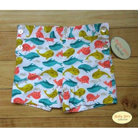 Baby Yiro Verano Pantalón corto niño Blanco Ballenas