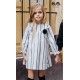 Jose Varon Winter Girl Dress White with Stripes
